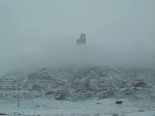 Monument Valley in fog and snow