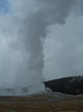 Old Faithful venting steam after eruption